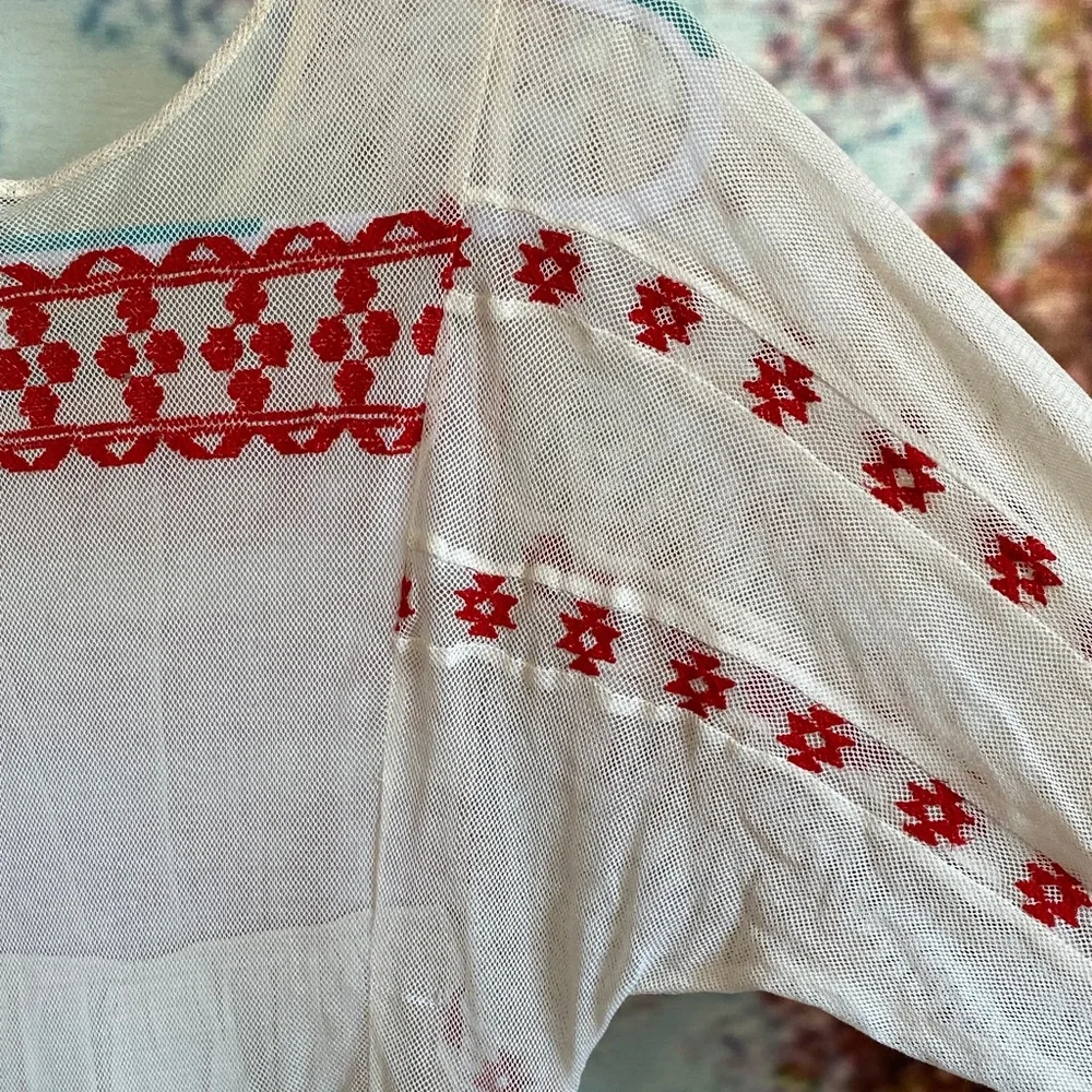 Free People Cream and Red Embroidered sheer Long Sleeve Dress - Picture 12 of 16
